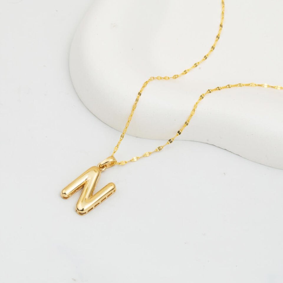 N Balon Harf 14 Ayar Altın Kolye