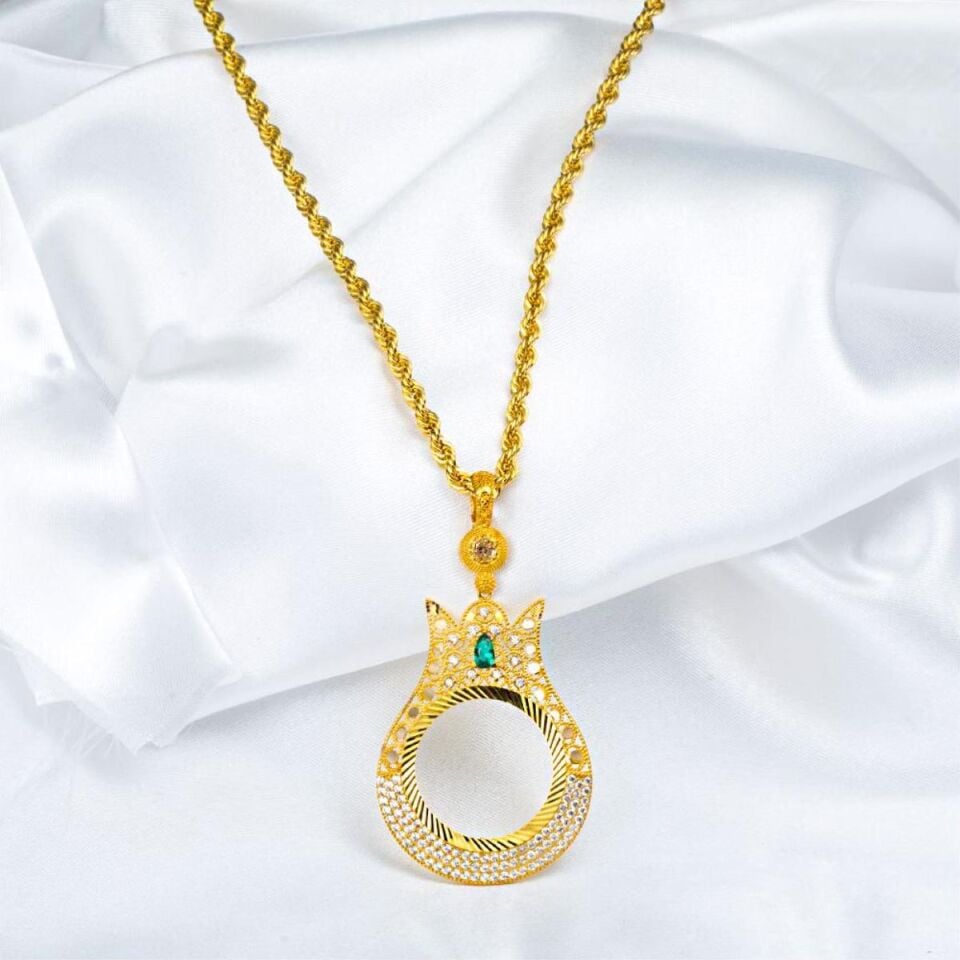 Lâle Yarım Altın Çerçevesi 14 Ayar Kolye