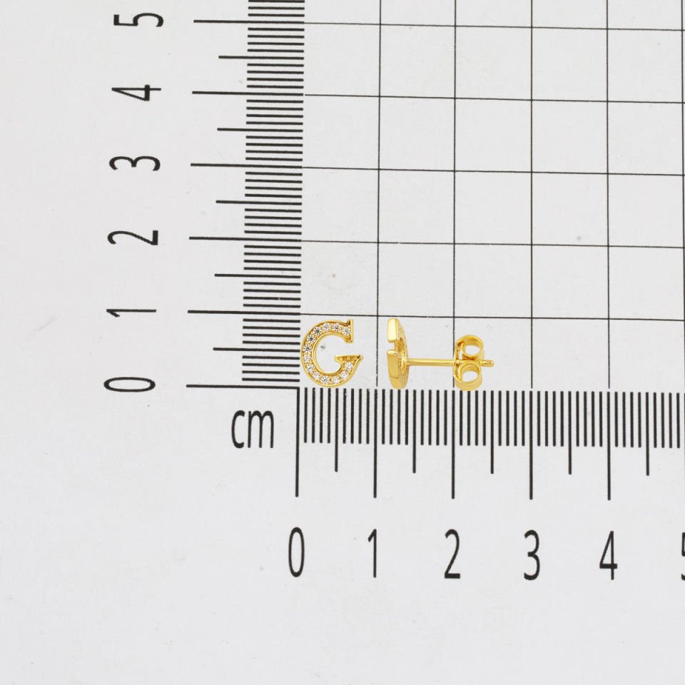 Taşlı G Harfi Minimal 14 Ayar Altın Küpe