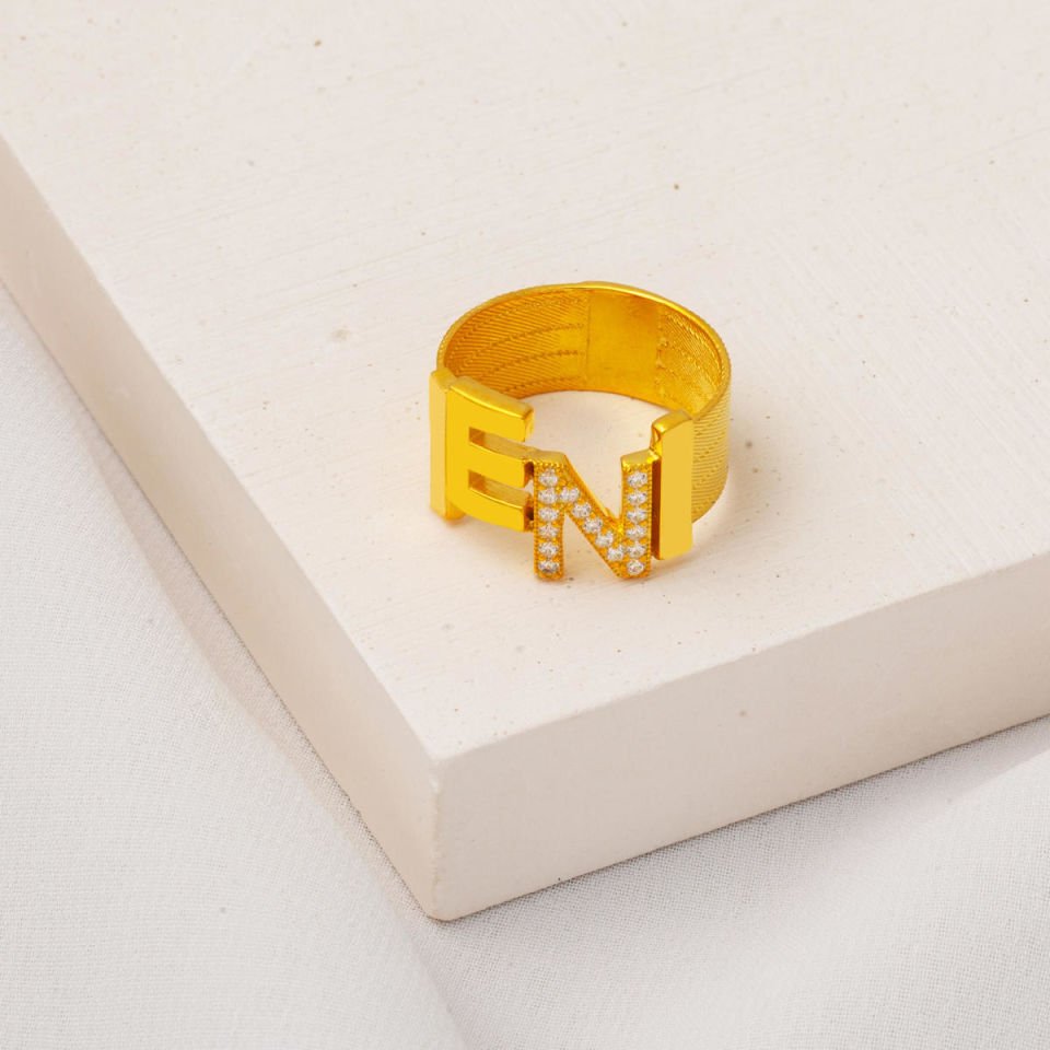 İki Harfli Hasır 14 Ayar Yüzük (Tüm Harfler Üretilir)