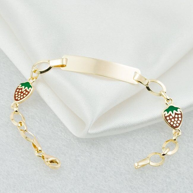 Çilekli İsimlik Altın Bebek Künyesi