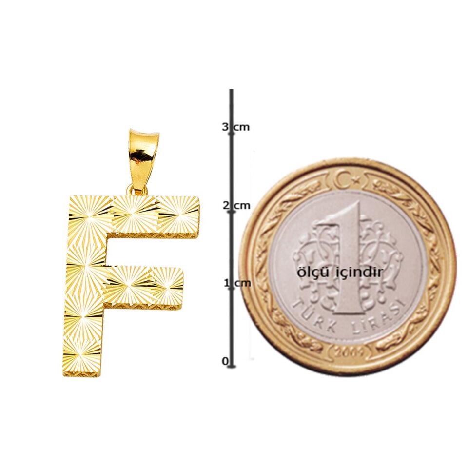 F Harfi 3 Boyutlu Altın Kolye Ucu