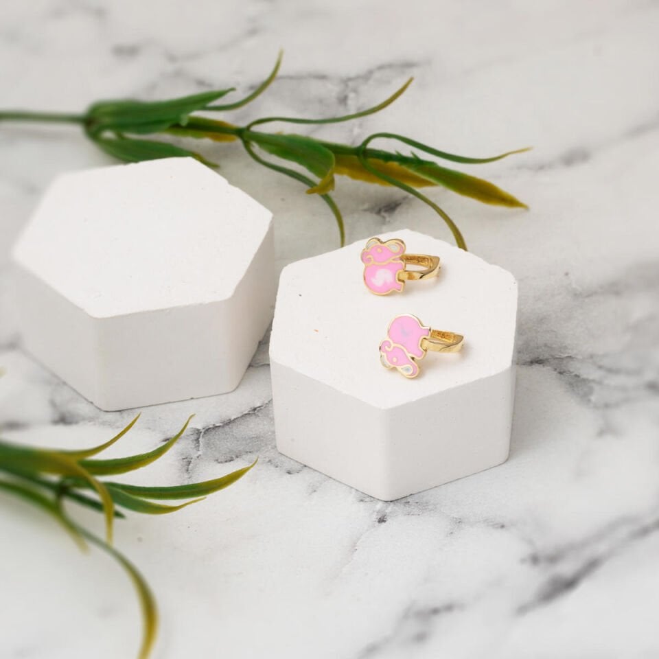 Pembe Filli Çocuk Küpesi 14 Ayar Altın