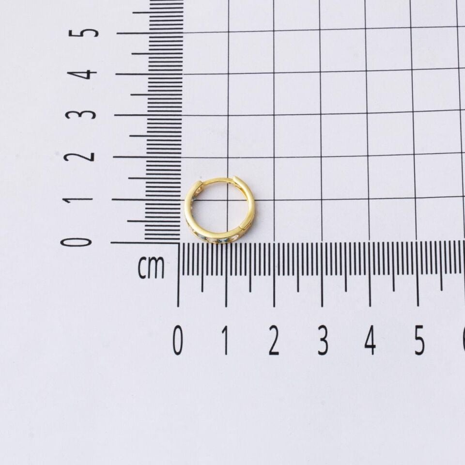 Mavi Taşlı 14 Ayar Altın Halka Küpe