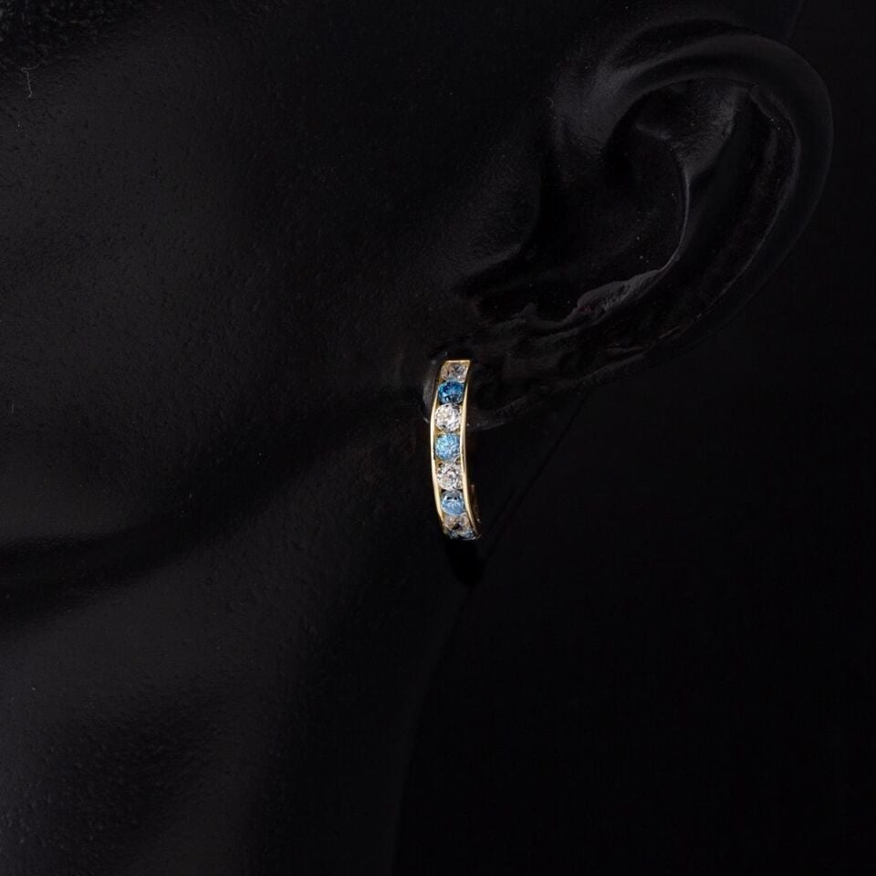 Mavi Taşlı 14 Ayar Altın Halka Küpe