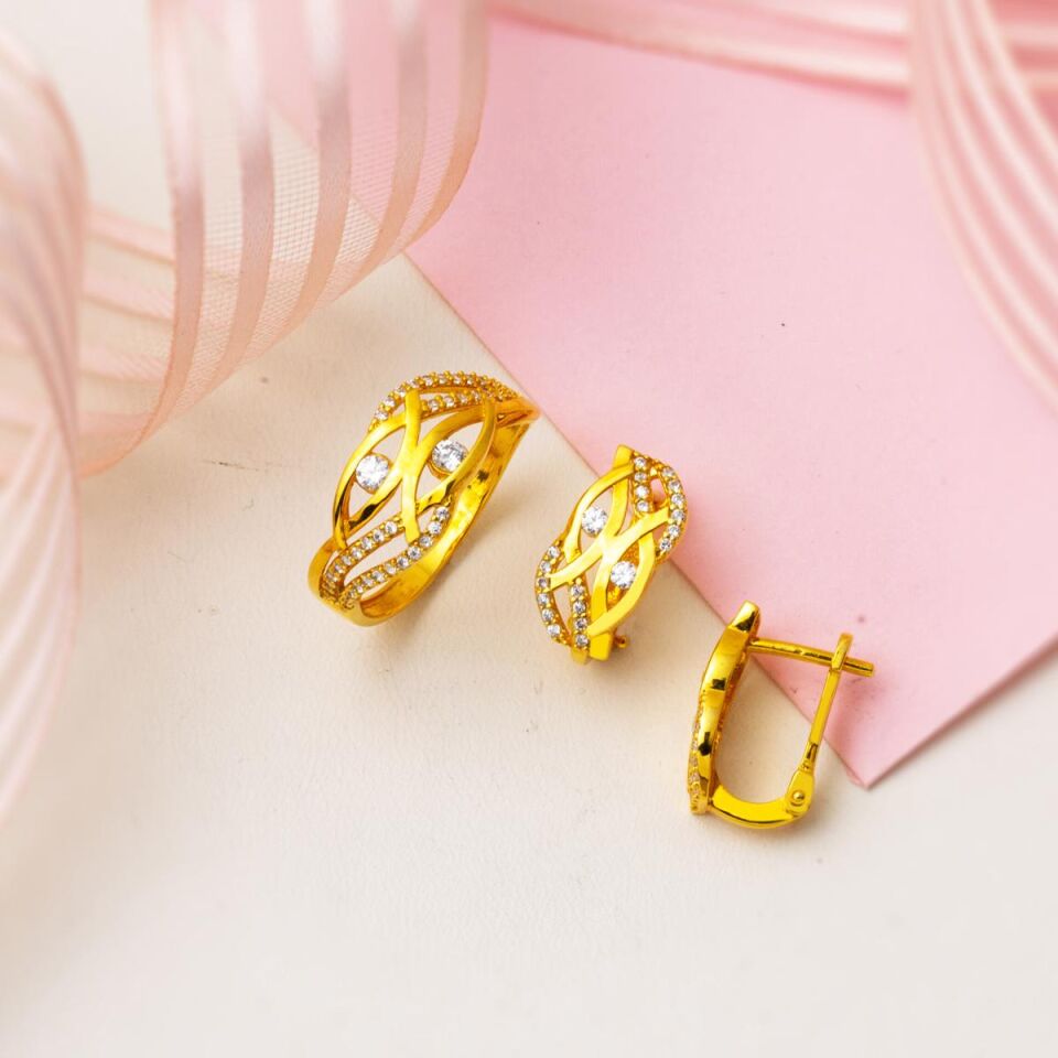 Göz Tektaşlı 14 Ayar Altın Üçlü Takım