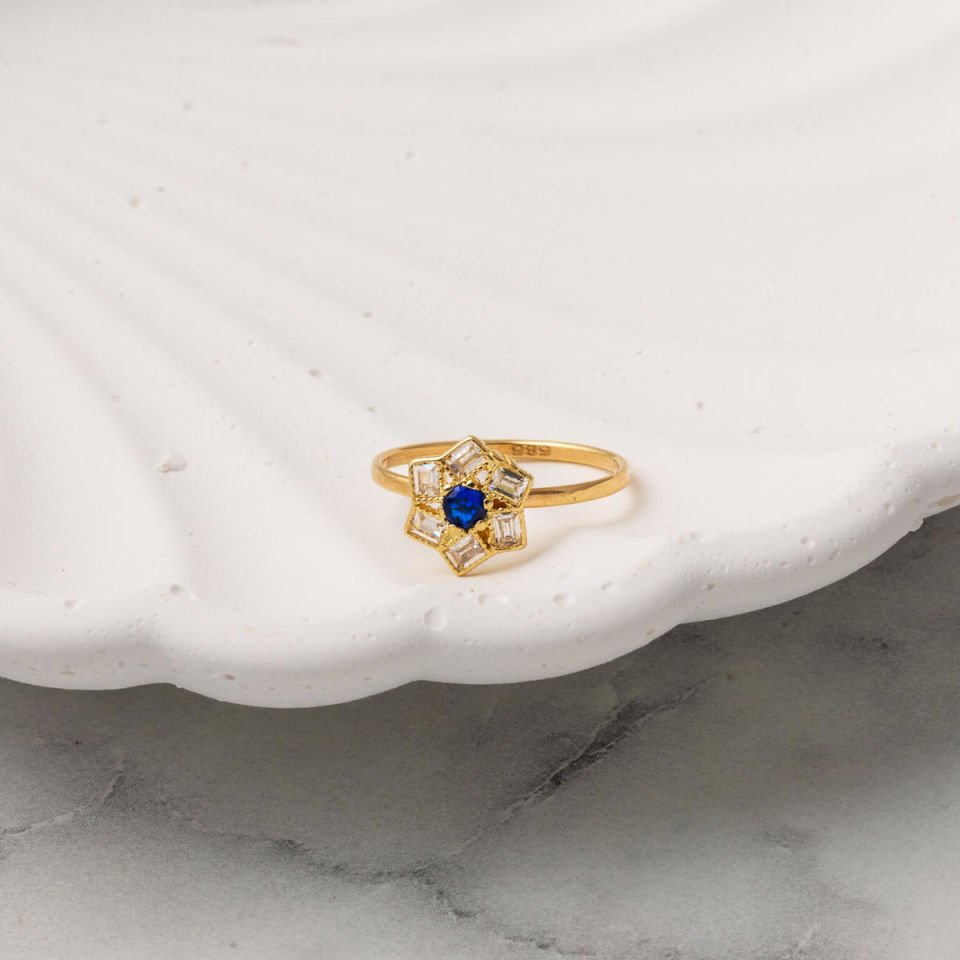 Lacivert Yıldız Altın Çocuk Yüzük 14 Ayar