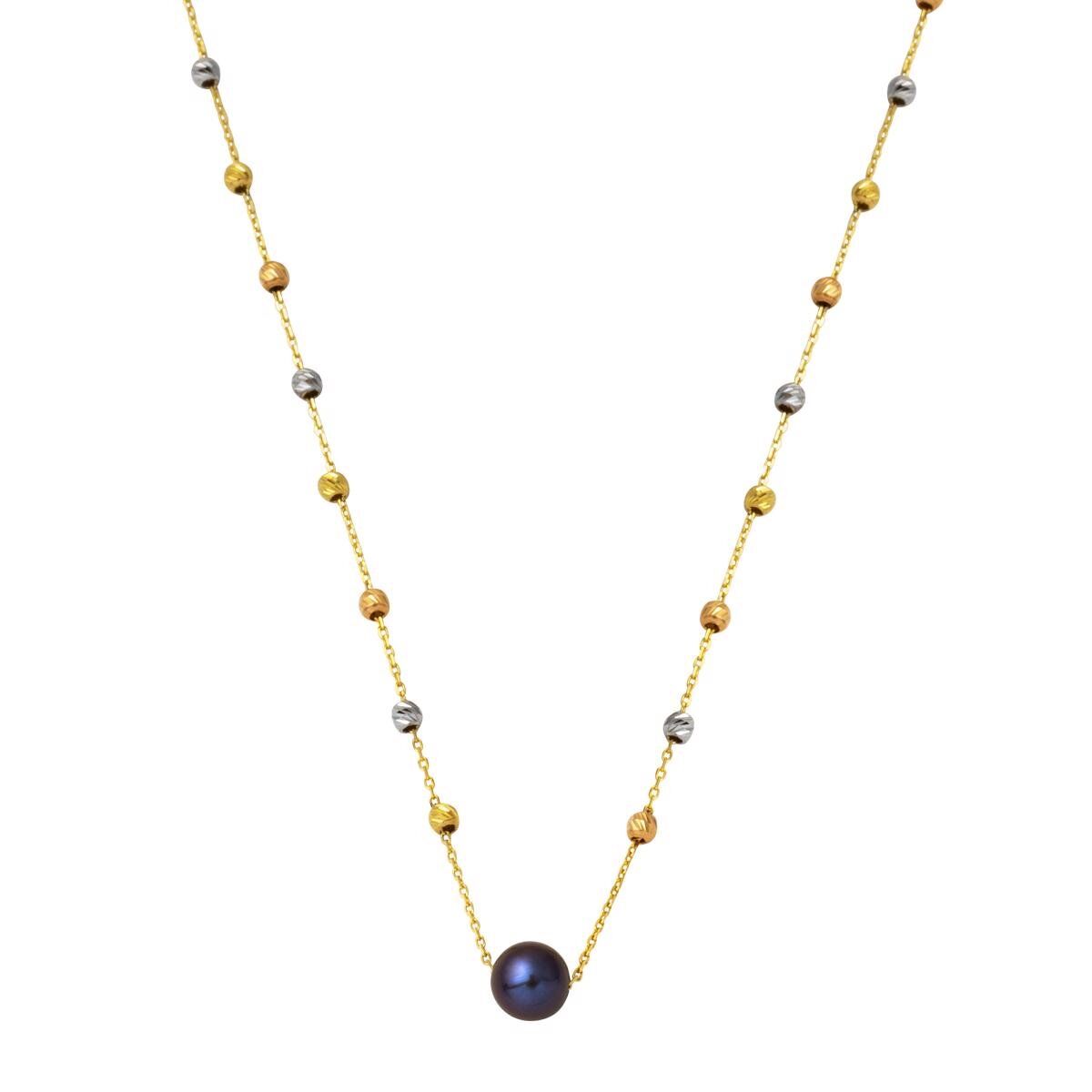 Lacivert İncili Top Altınlı Zincir Kolye