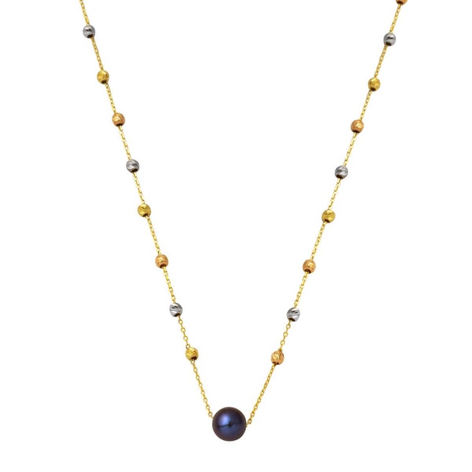 Lacivert İncili Top Altınlı Zincir Kolye