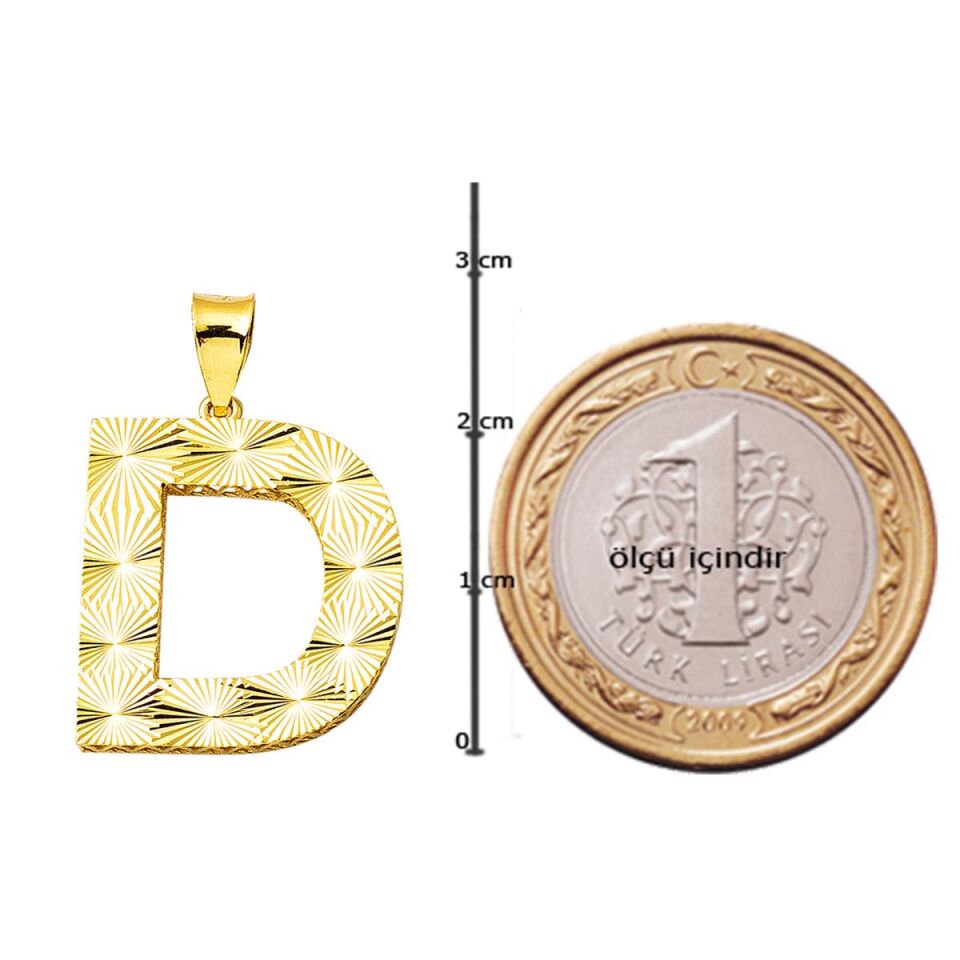 D Harfi 3 Boyutlu Altın Kolye Ucu