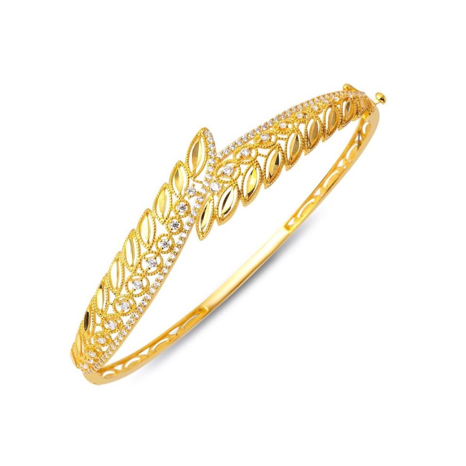 Yaprak 8 Ayar Altın Kelepçe Bilezik