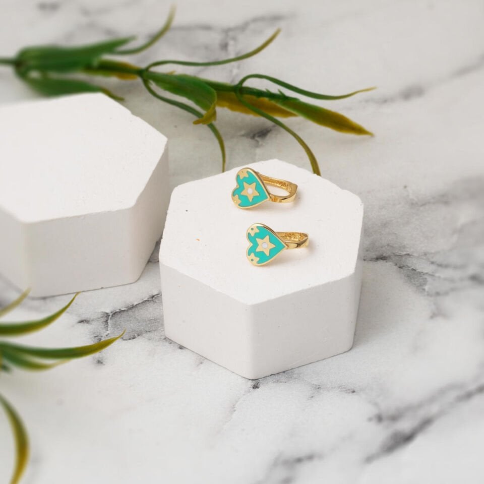 Yeşil Kalpli Çocuk Küpesi 14 Ayar Altın