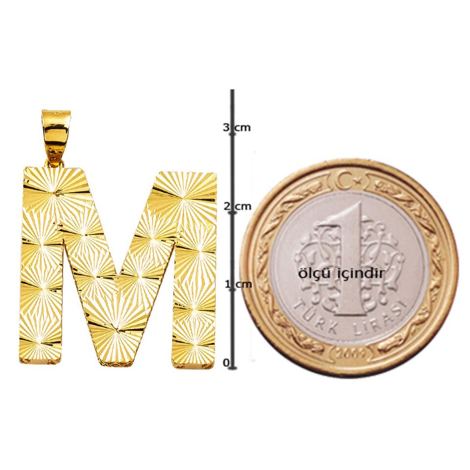 M Harfi 3 Boyutlu Altın Kolye Ucu