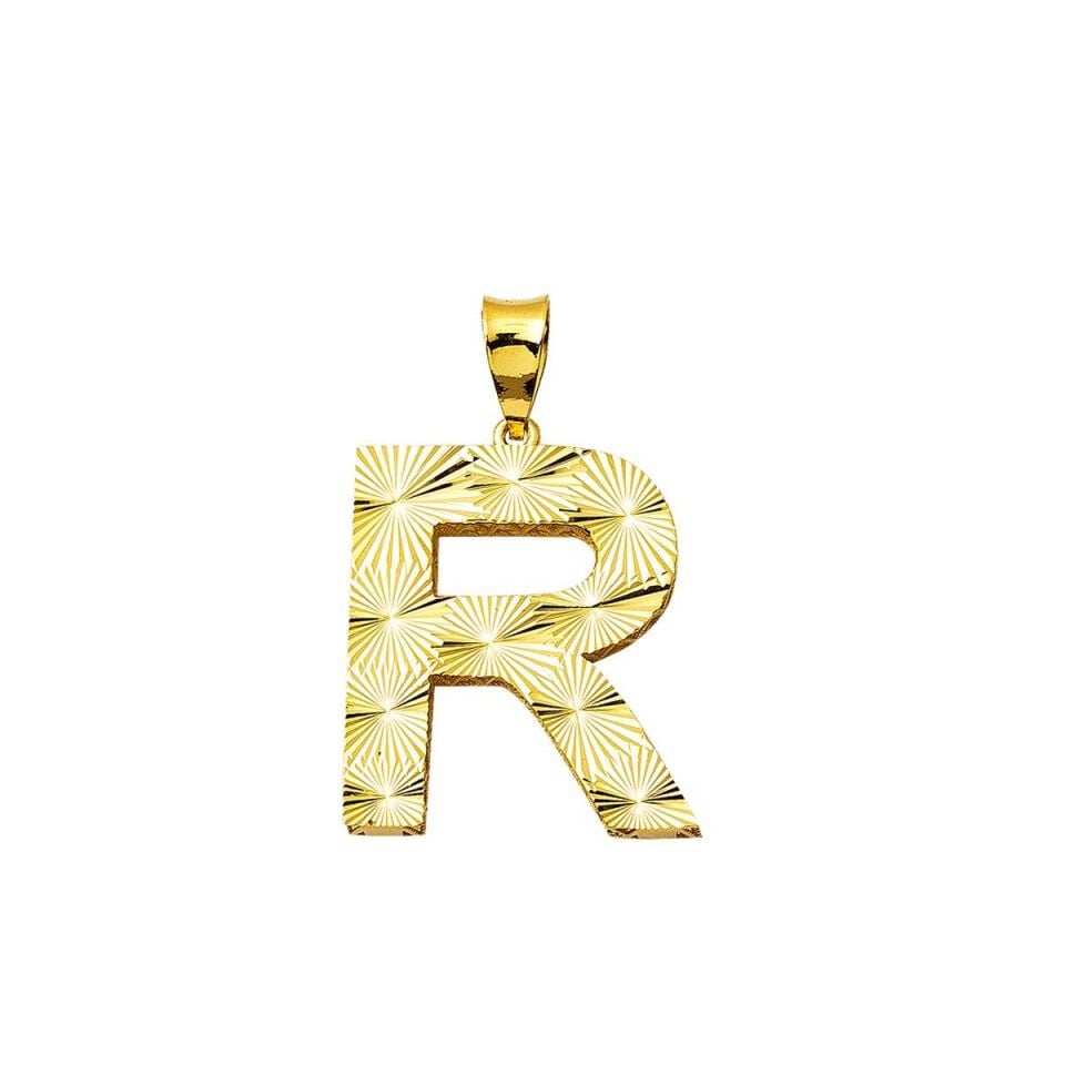 R Harfi 3 Boyutlu Altın Kolye Ucu