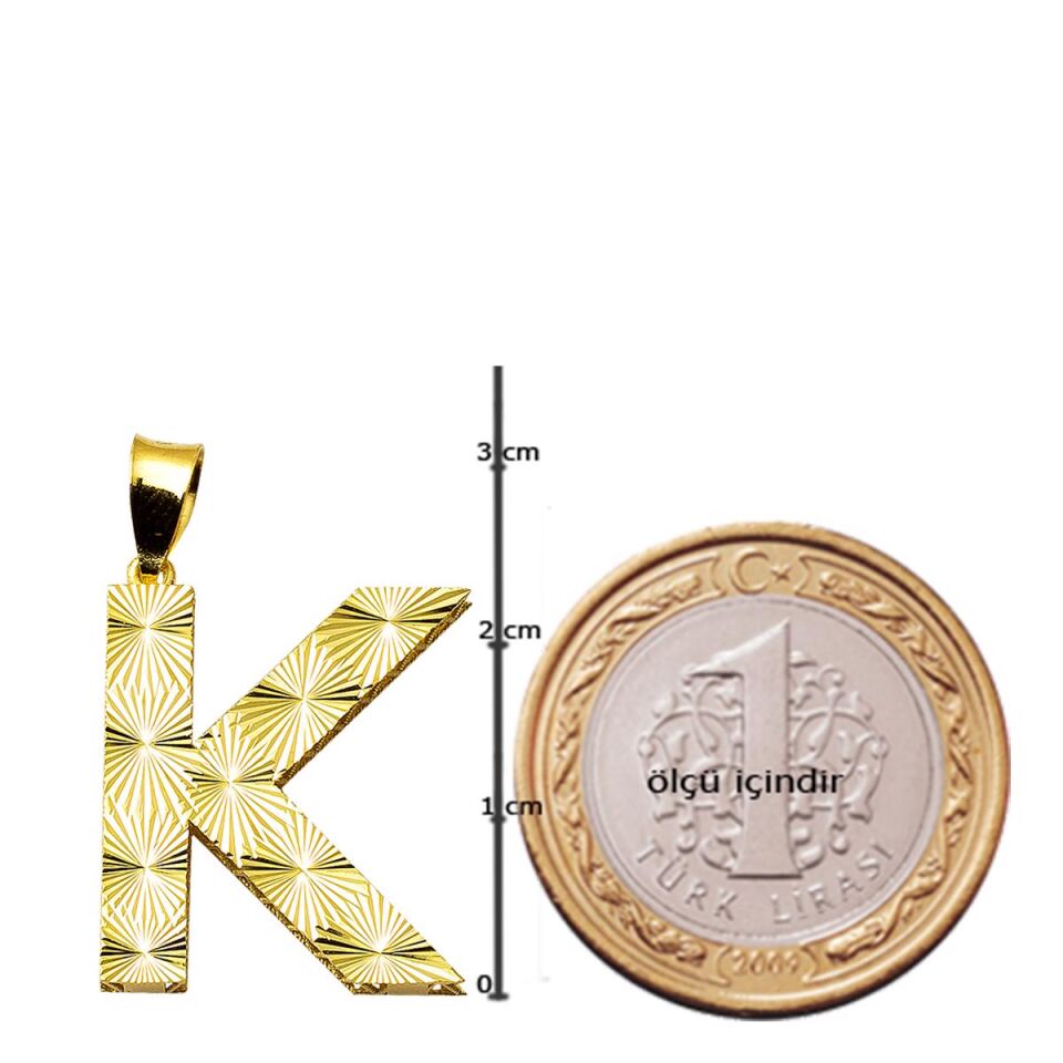 K Harfi 3 Boyutlu Altın Kolye Ucu