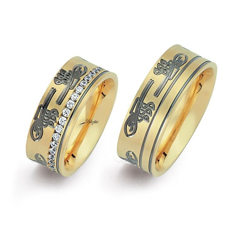 Tuğralı Elişi 14 Ayar Altın Alyans Takımı