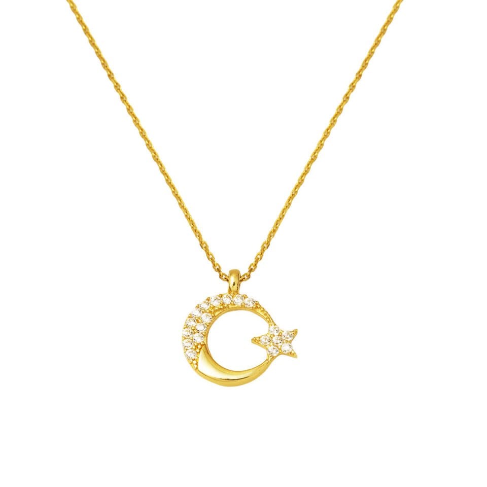 Ay Yıldız 14 Ayar Altın Kolye