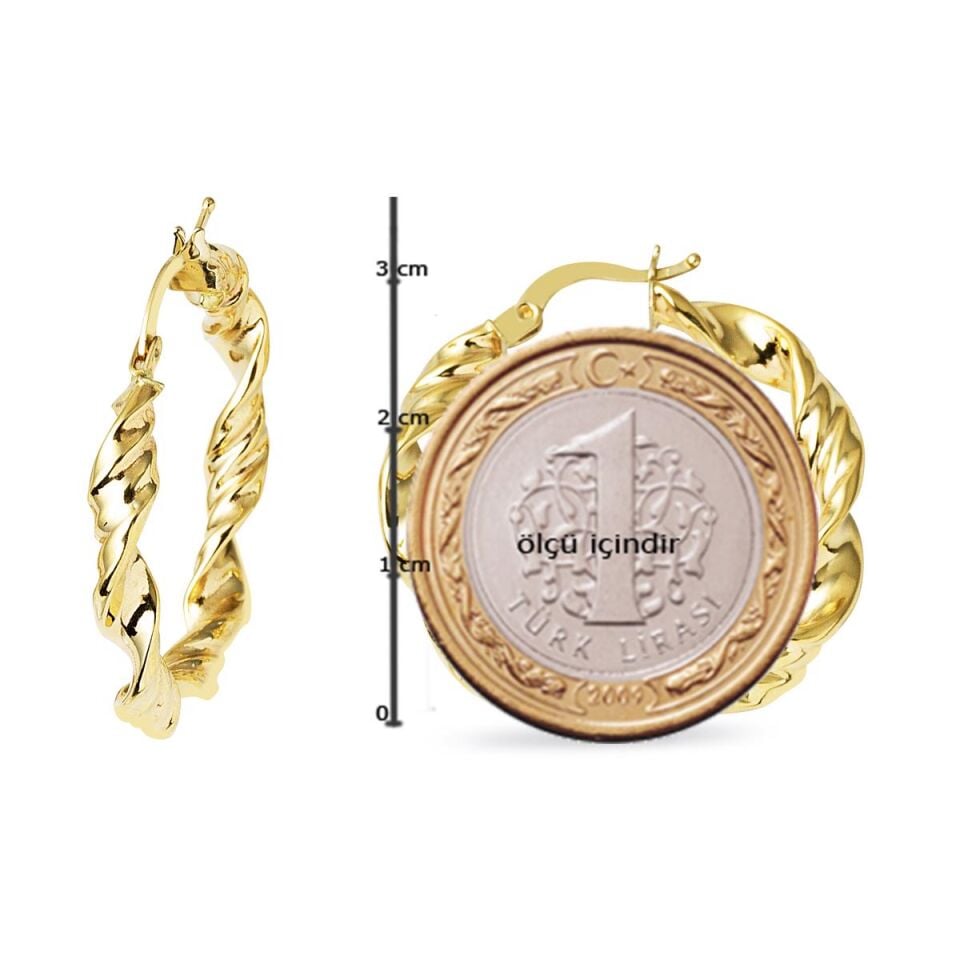 Burgu 3,2 cm Çaplı Halka Altın Küpe