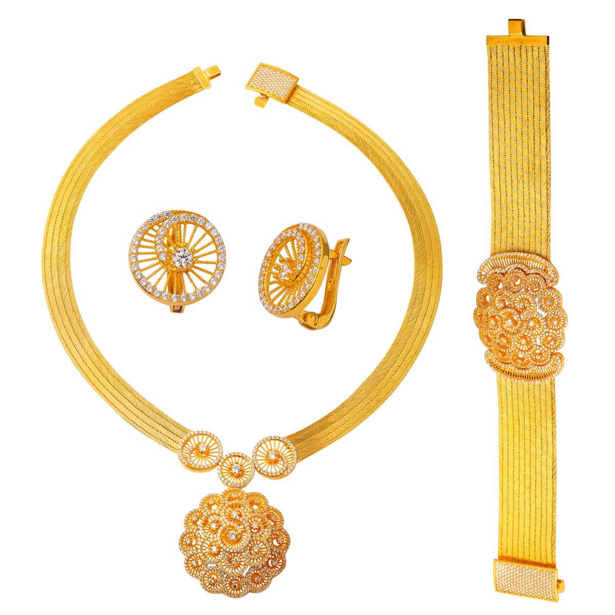 Taşlı 11 Sıralı Trabzon Hasır Altın Set