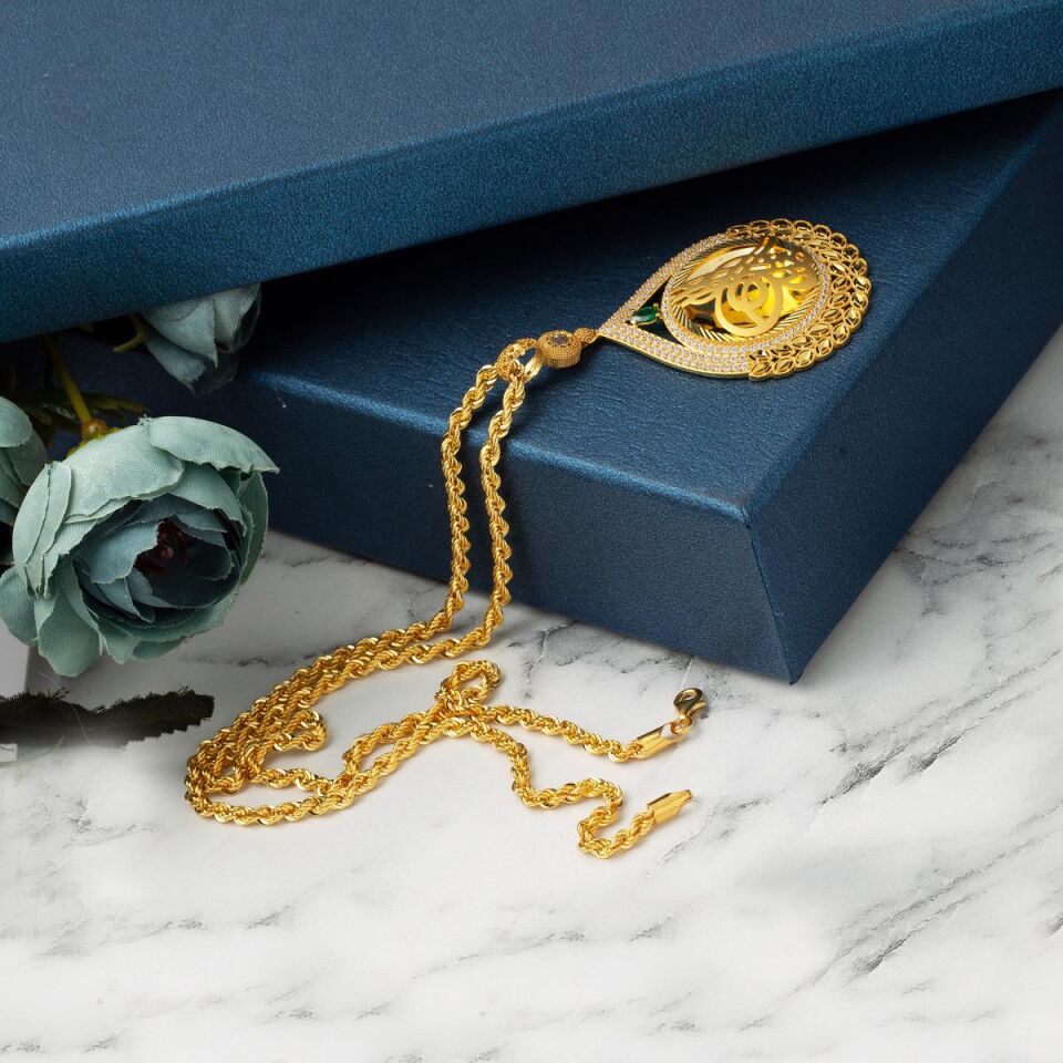 Damla Çerçeve Tuğralı Altın Kolye