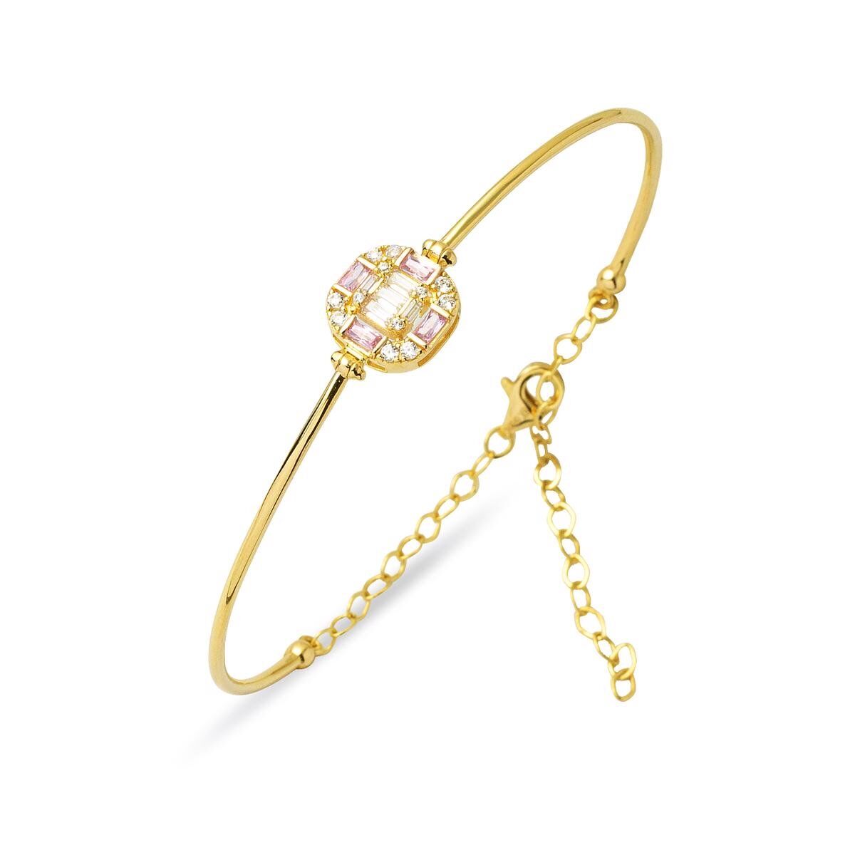 Pembe Kuvars Dora Altın Bileklik