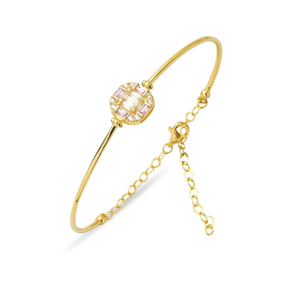 Pembe Kuvars Dora Altın Bileklik