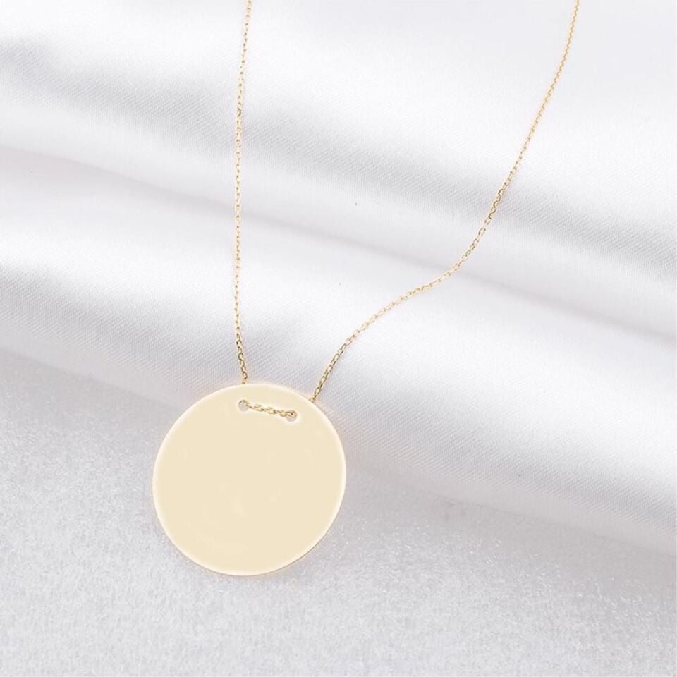 2,4 Cm.Çaplı İsimlik Altın Plakalı Kolye