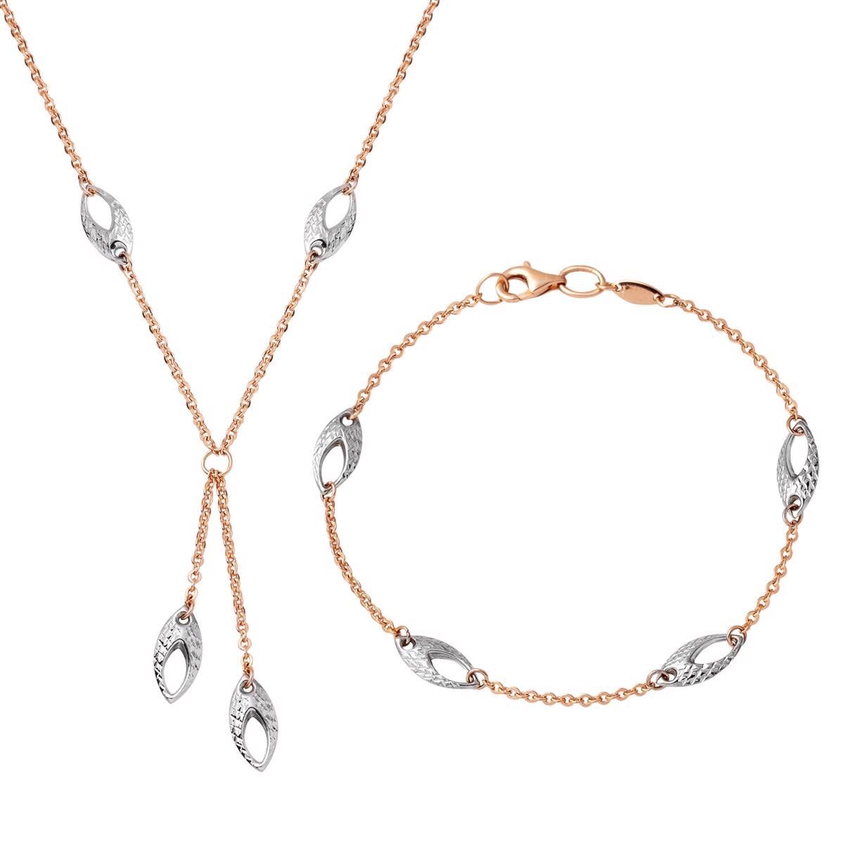 Beyaz Damlalı Rose Altın Nişan Takı Seti