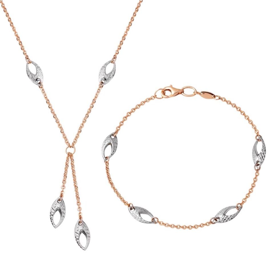 Beyaz Damlalı Rose Altın Nişan Takı Seti