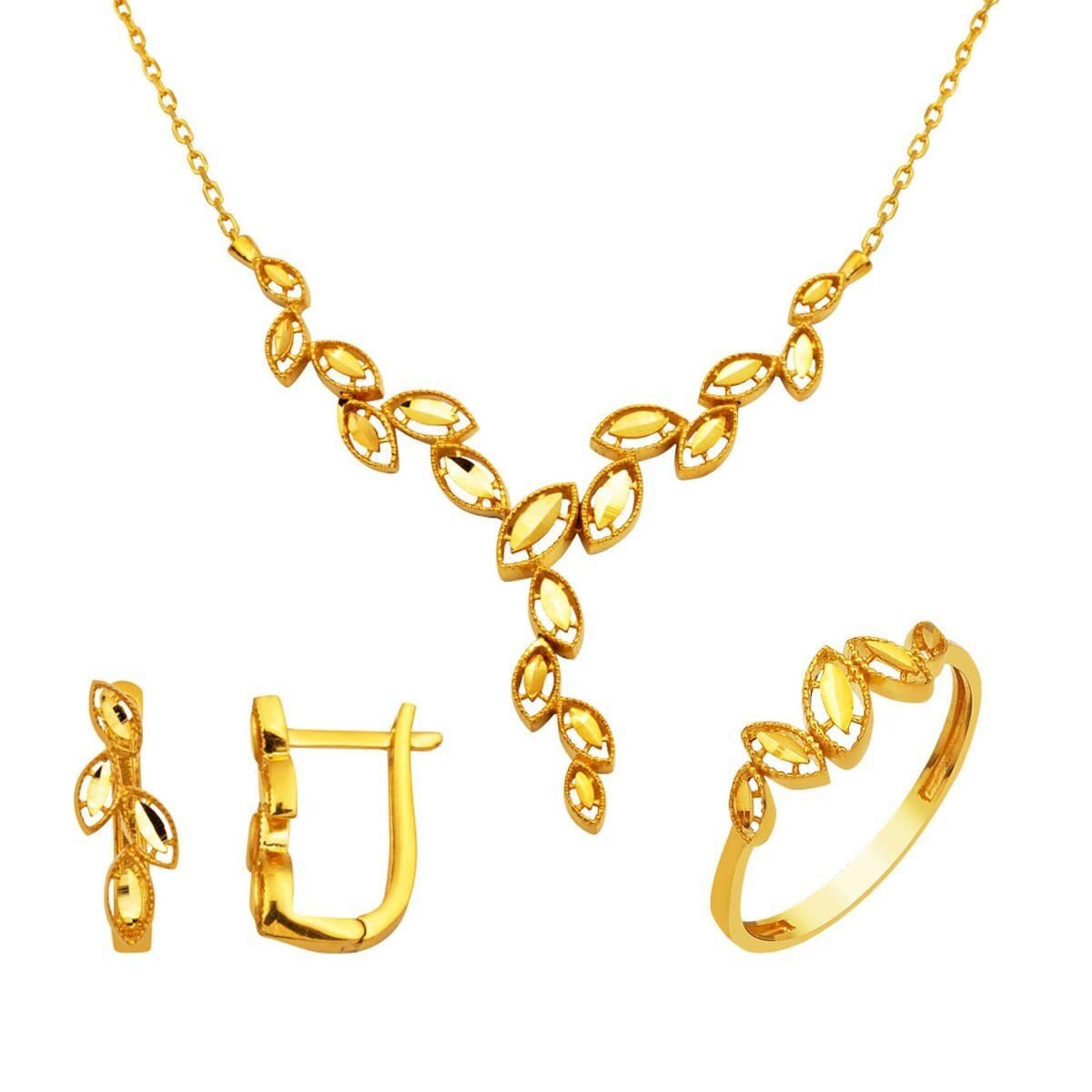 Yaprak 22 Ayar Taşsız 3'lü Altın Set