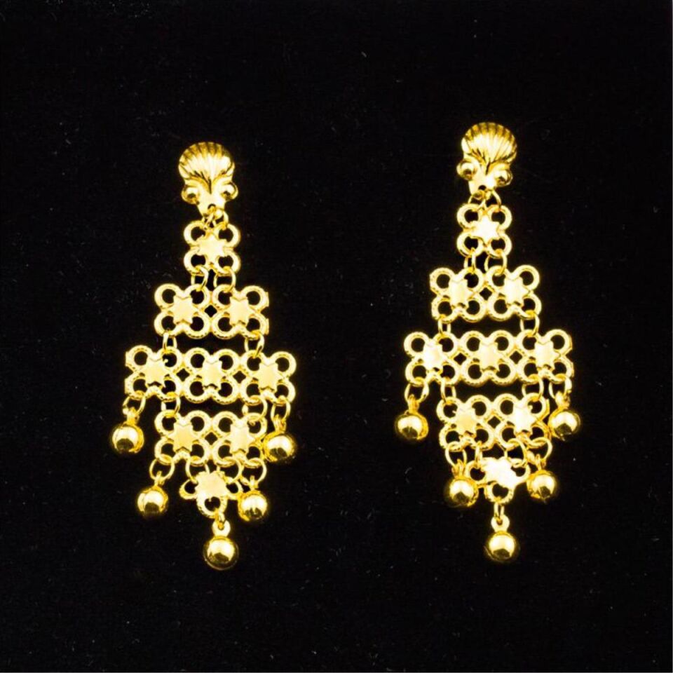 22 Ayar Altın Sarkaç Hint Küpesi