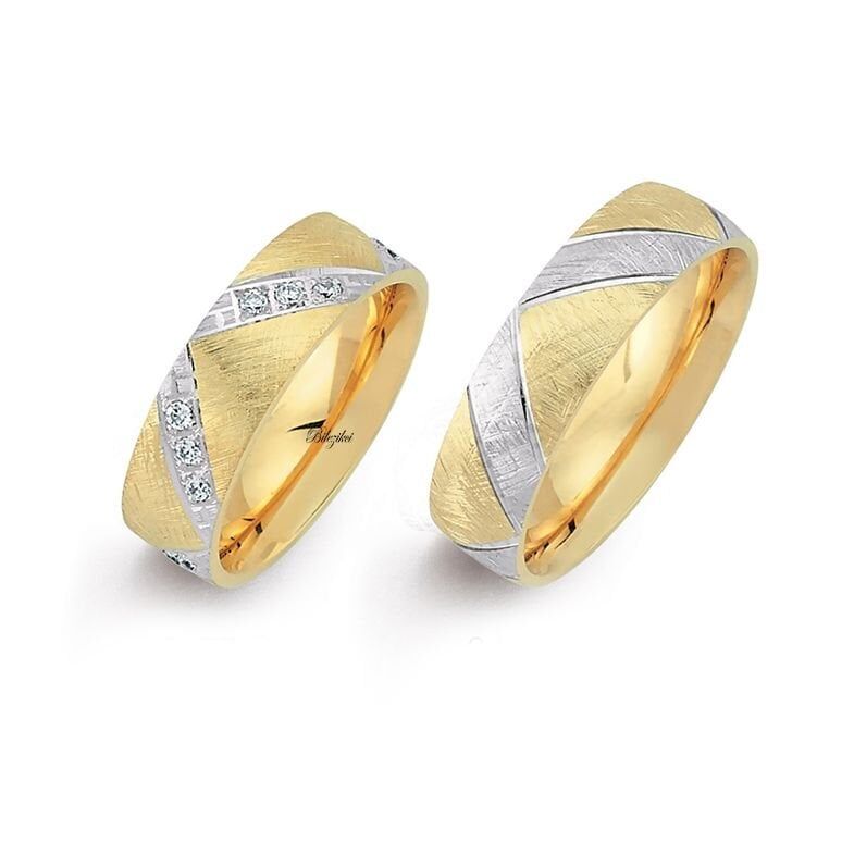 Taşlı 14 Ayar Altın Eşli Alyans Takımı