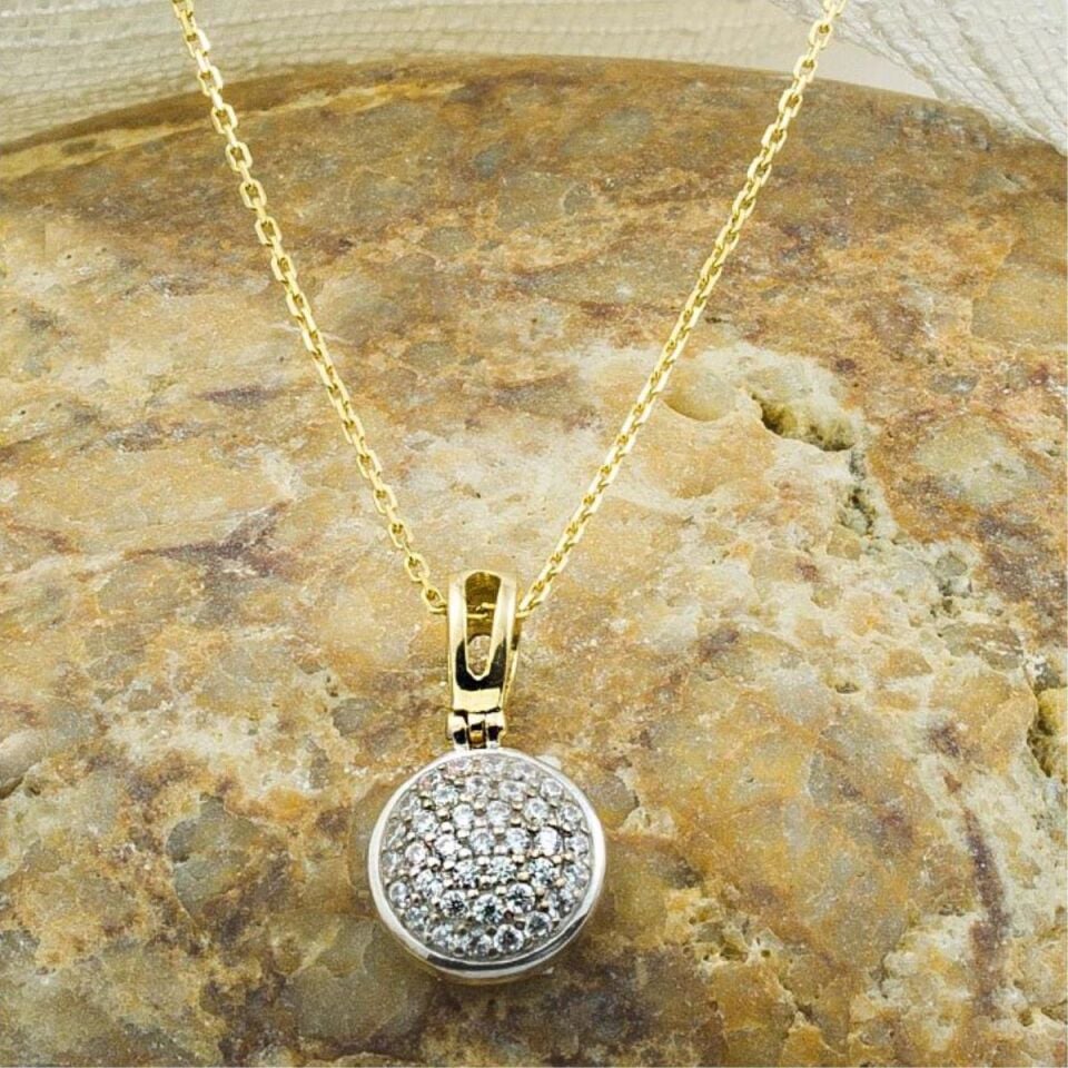 Taşlı Topaz 14 Ayar Altın Zincirli Set