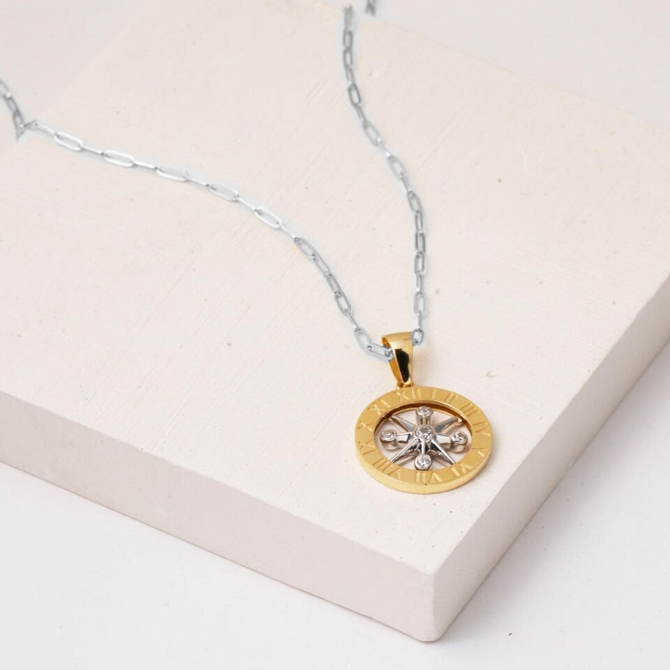 14 Ayar Altın Pusula Madalyon Kolye Ucu