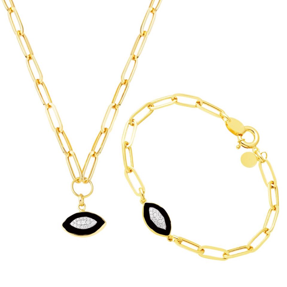 Siyah Gözlü Kolye Bileklikli Altın Set