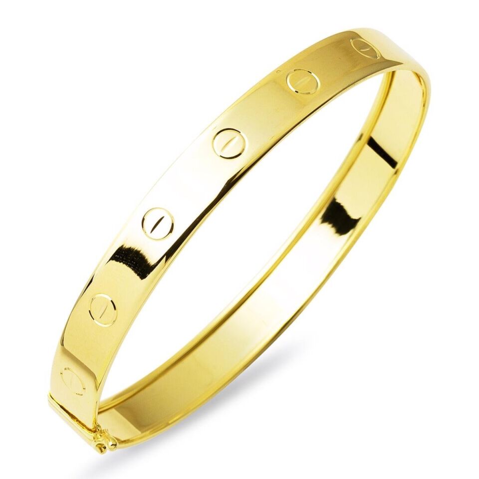 Vida Detaylı Taşsız Kelepçe Altın Bilezik