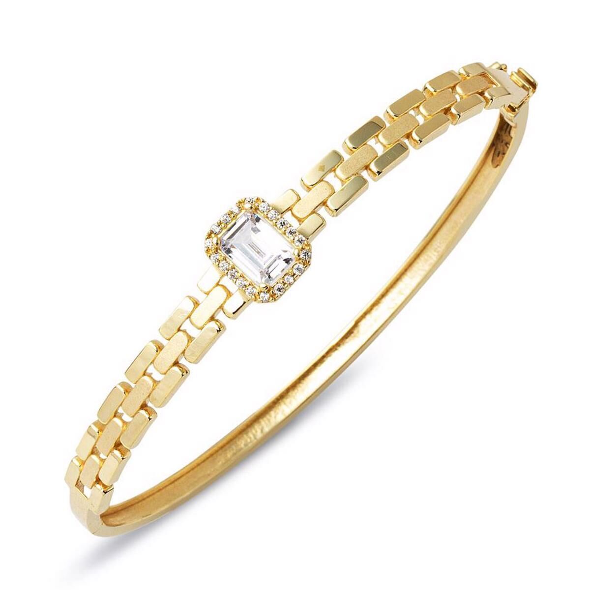 Baget Taşlı Altın Kelepçe Bilezik