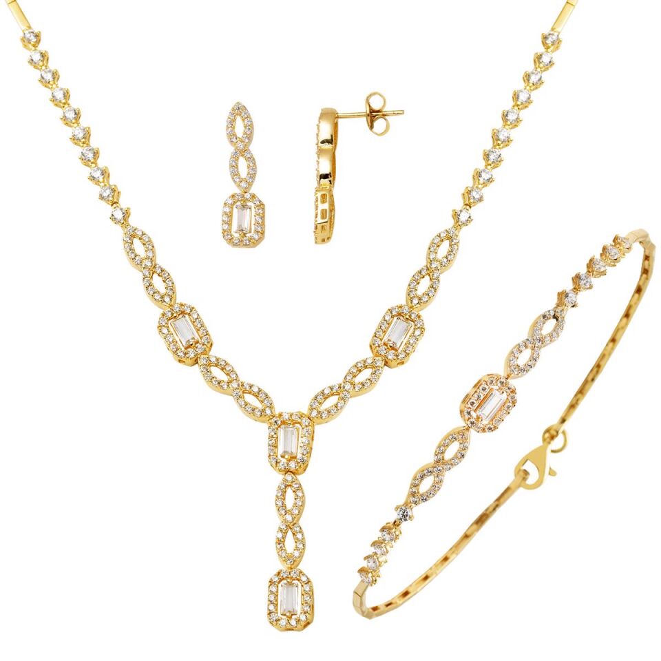 Baget Taşlı Sarı Altın Set Takımı