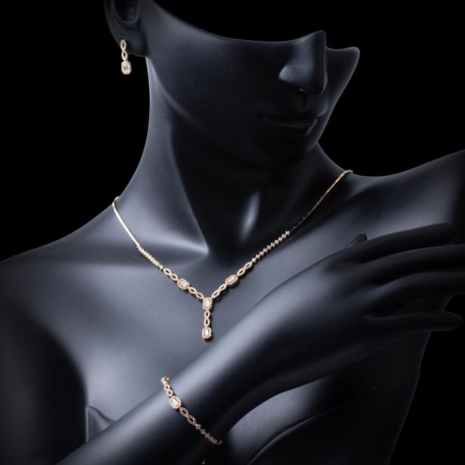 Baget Taşlı Sarı Altın Set Takımı