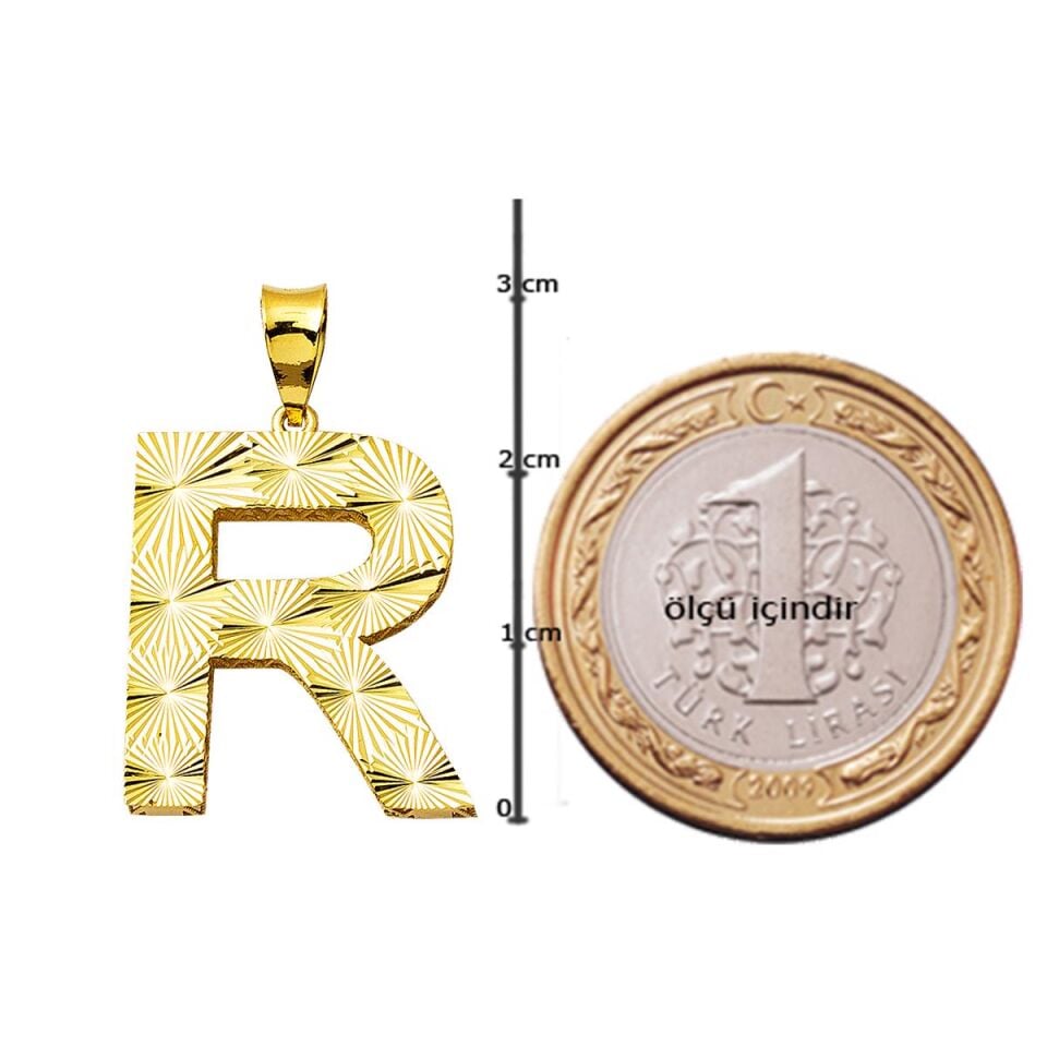 R Harfi 3 Boyutlu Altın Kolye