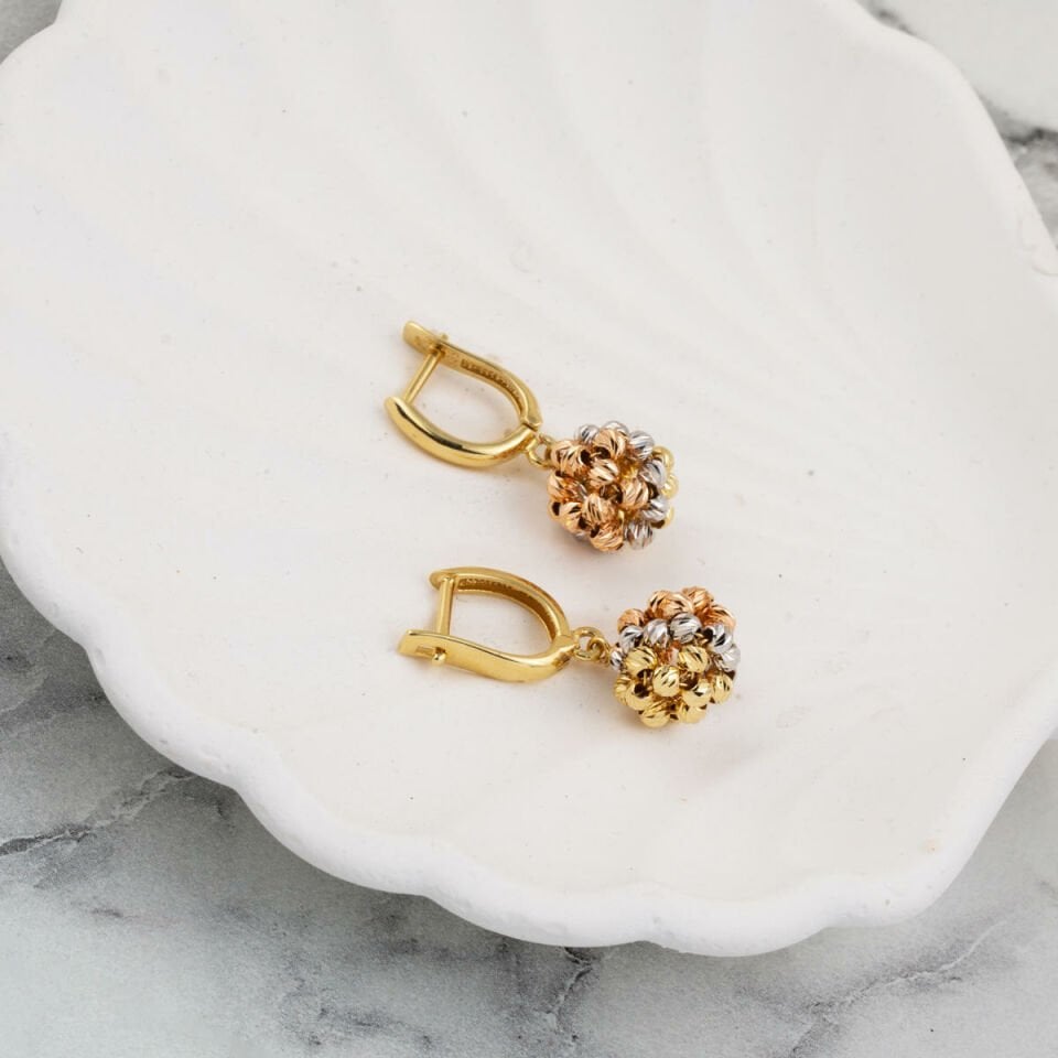 14 Ayar Renkli Dorika Sallantılı Altın Küpe