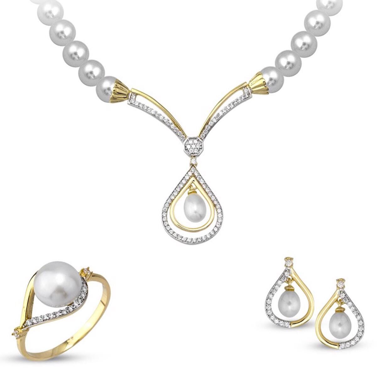 Damla İncili Altın Gelin Takı Seti