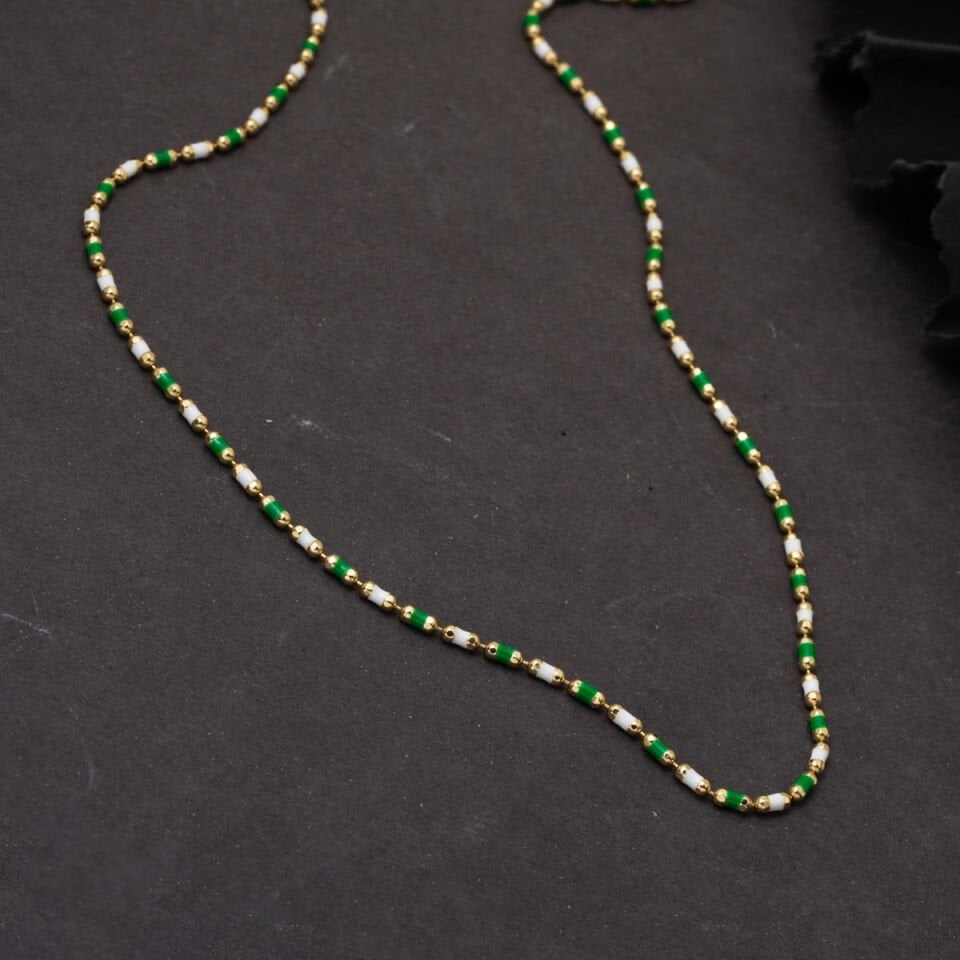 14 Ayar Altın Yeşil Mineli Zincir Kolye