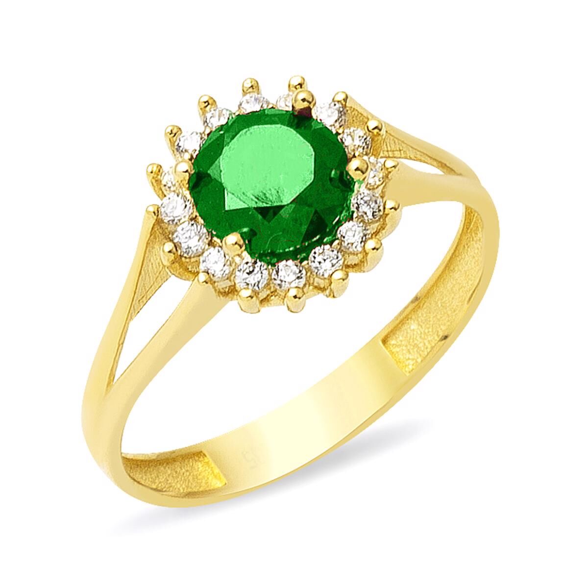 Yeşil Taşlı 14 Ayar Altın Yüzük
