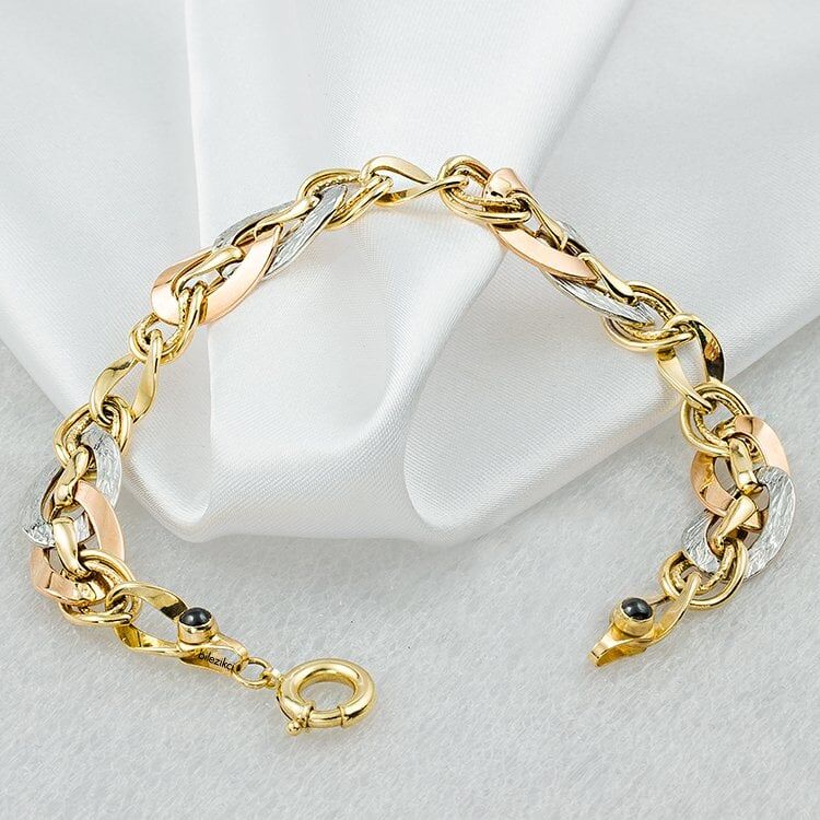 3 Renkli 14 Ayar Altın Halkalı Bileklik