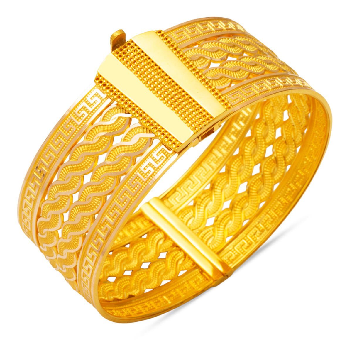 Versage Saç Örgülü Altın Kelepçe Bilezik