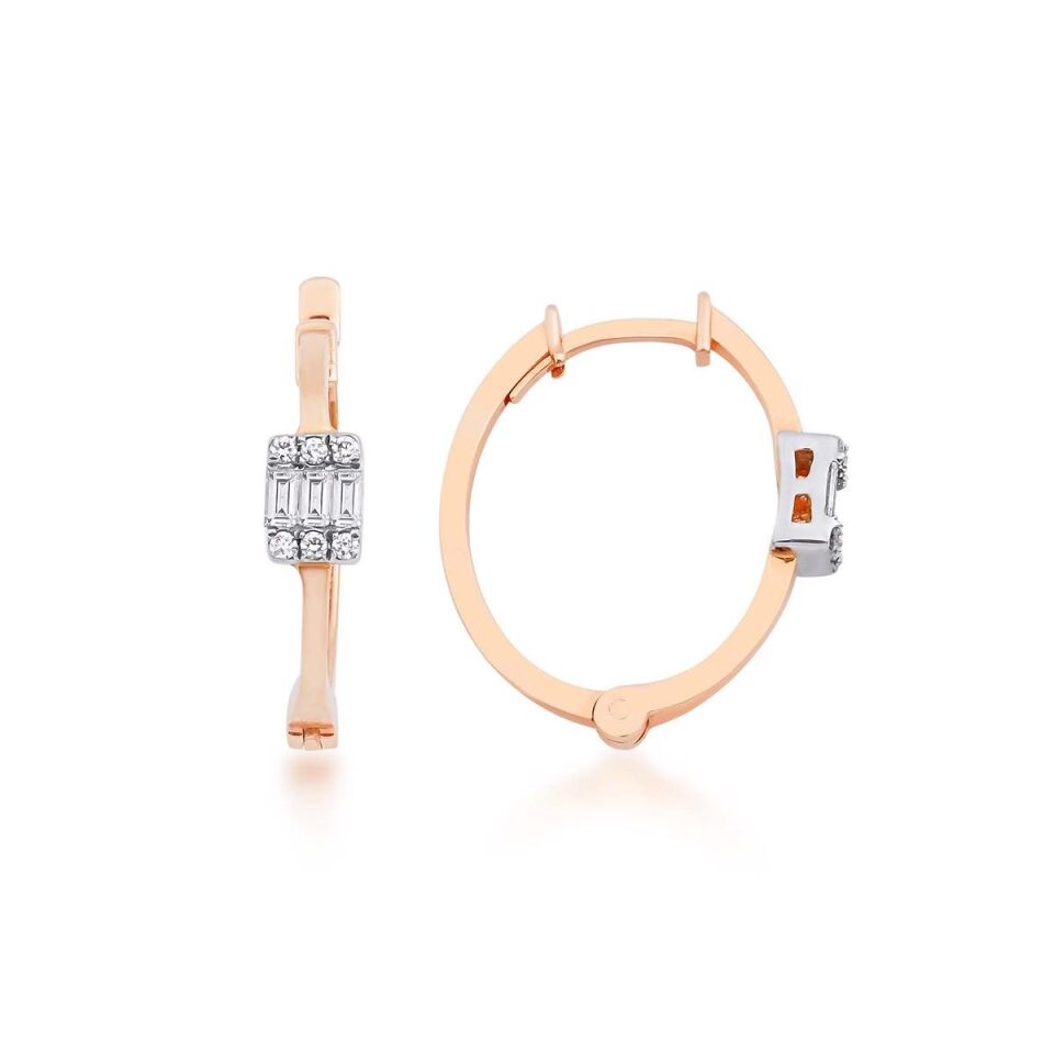 Baget Pırlantalı Halka Altın Küpe