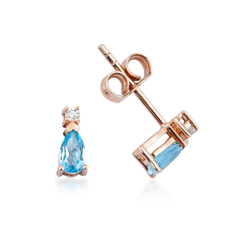 0,50 ct. Blue Topaz ve 0,03 ct. Pırlanta Küpe
