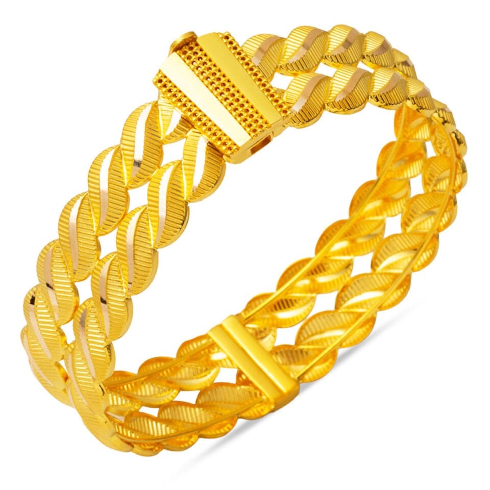 Yaprak Burmalı Altın Kelepçe Bilezik