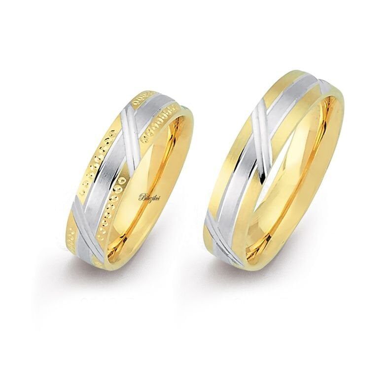 Taşsız Çift Renkli 14 Ayar Altın Alyans Takımı